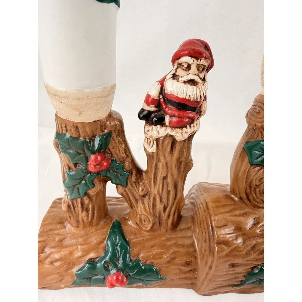 Vintage 1974 NOEL Ceramic Candle Holder Set Santa Log Christmas Decor - Picture 5 of 16